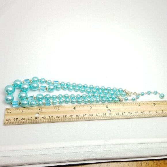 Vintage Blue Two Strand Beaded Necklace, Graduated Size Adjustable Clasp, Estate - Picture 5 of 7